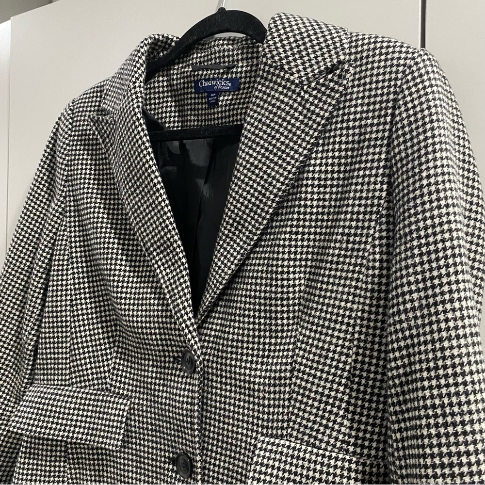 Vintage Chadwicks of Boston Wool Blend Houndstooth Blazer Black White 6 Petite - Picture 4 of 9